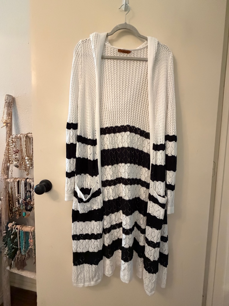 Belldini Navy & White Nautical Stripe Maxi Cardigan With Hood